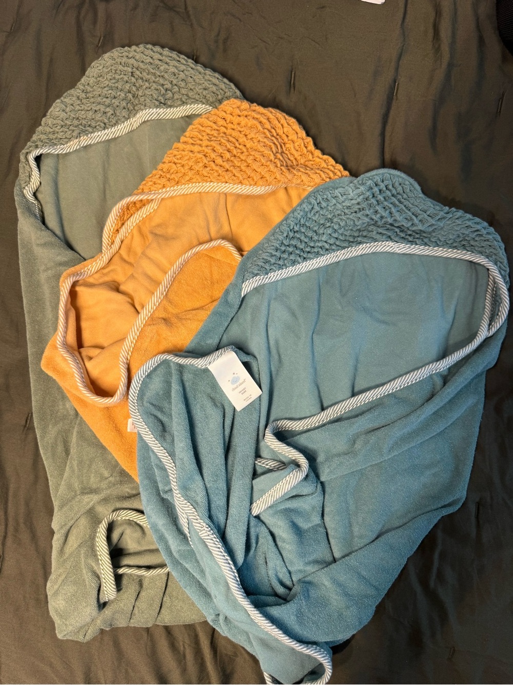 Baby Hooded Terry Robe - Blue, Mustard & Sage